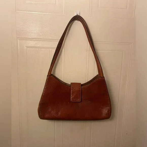 VTG Fossil Y2K Cognac Leather Baguette Shoulder Bag