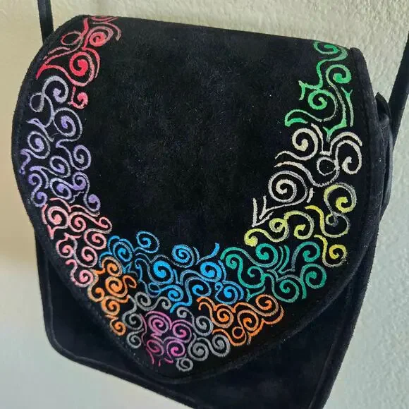 Vintage EL VAQUERO ITALY Leather and Suede hand painted crossbody or belt bag