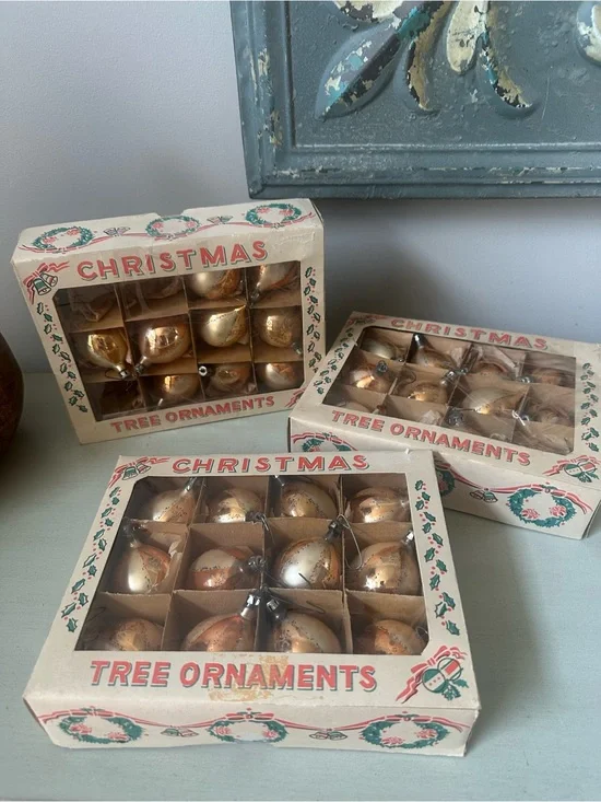 Antique Poland glass Christmas ornaments with boxes lot of 3 boxes