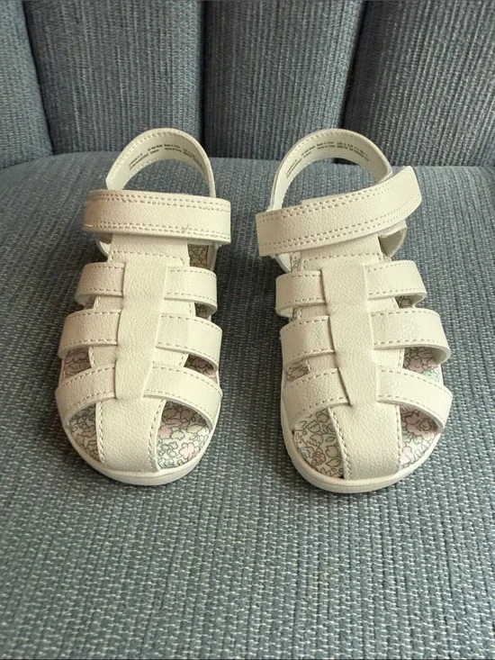 Kids Cream Fisherman Sandals with Floral Insole