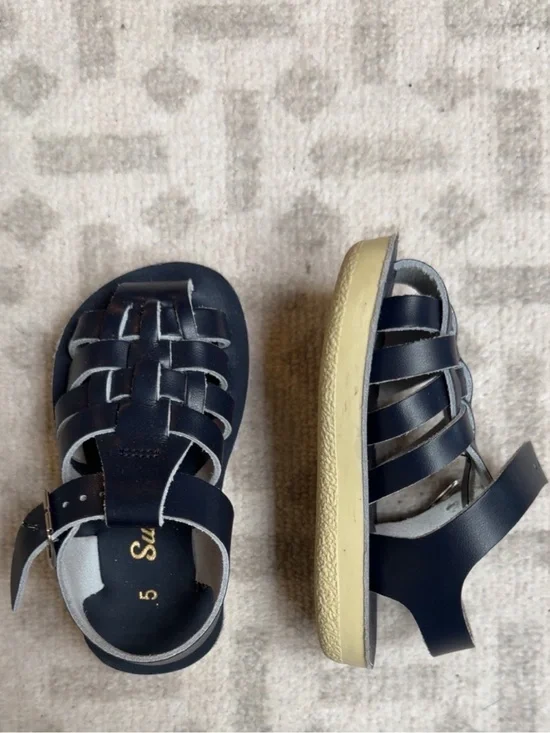 Sun-San Sailor Navy Kids Leather Fisherman Sandals - Size 5