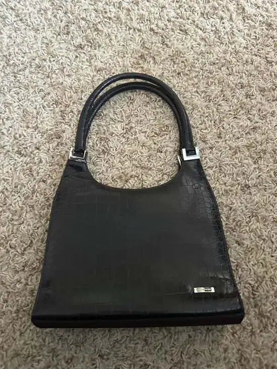 Vintage Nine West Black Crocodile Embossed Faux Leather Shoulder Bag