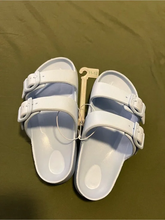 Kids Double-Buckle Slide Sandals in Light Blue Size 11/12