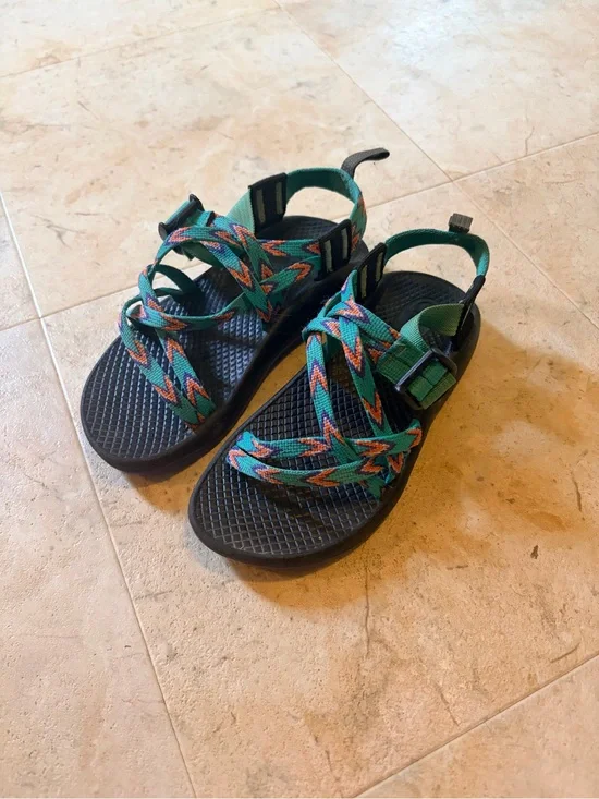 Chaco Kids Teal, Orange & Black Zigzag Strappy Sandals