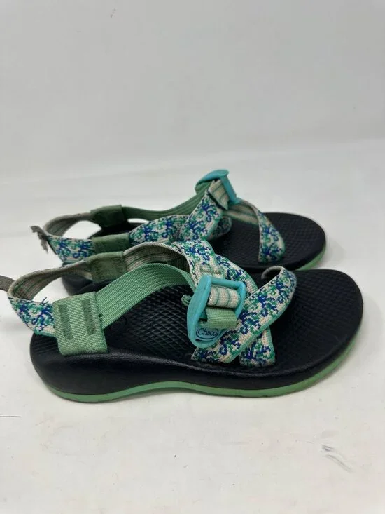 Chaco Kids Z/1 Classic Sport Sandals Size 1 Green Blue Hiking Water Shoes