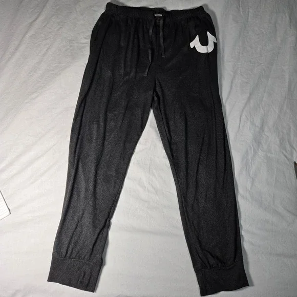 True Religion Mens Jogger Lounge Pants Charcoal Gray Horseshoe‎ Logo Large