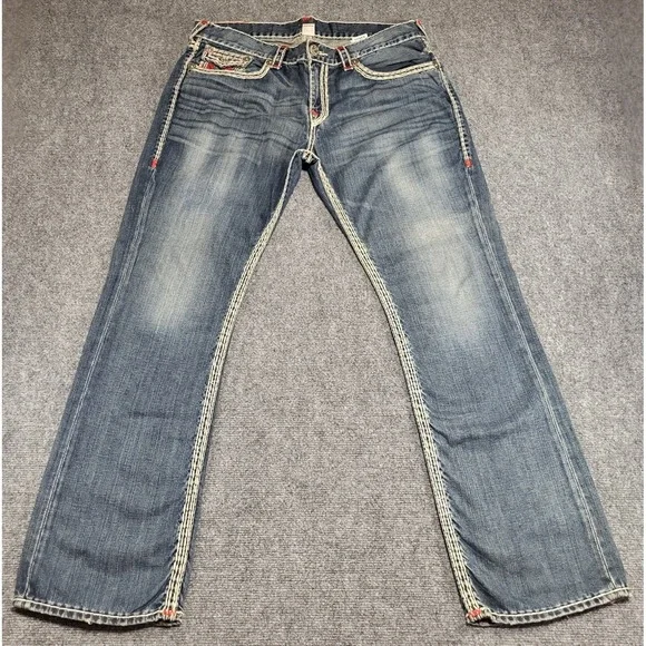 Vtg True Religion Men's Dark Desire Blue Red White Rope Stitch Jeans Size 38