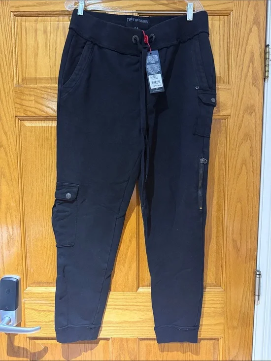 True Religion Black Cargo Jogger Sweatpants