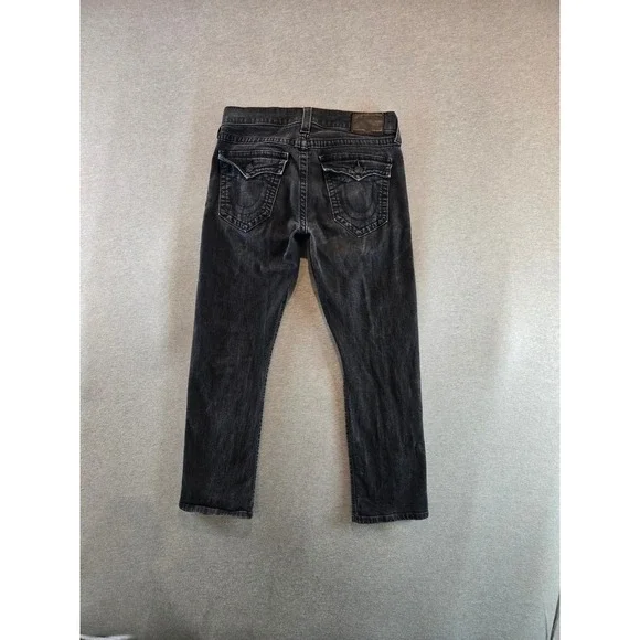 True Religion Jeans Mens 33 Black Ricky Relaxed Straight  Flap Pocket Streetwear
