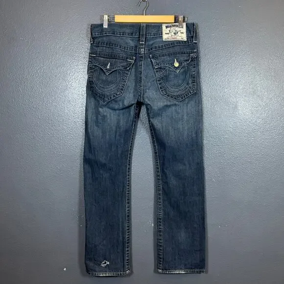 True Religion 35/32 men’s blue denim jeans baggy distressed pants