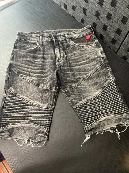 True Religion Men's Rocco Relaxed Skinny Moto Shorts Size 31