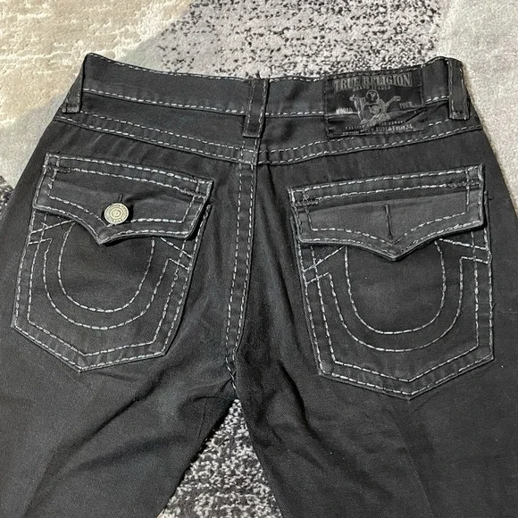 True Religion‎ Ricky Super T Jeans Men 34x32 Black  Flap Pocket Thick Stitch USA