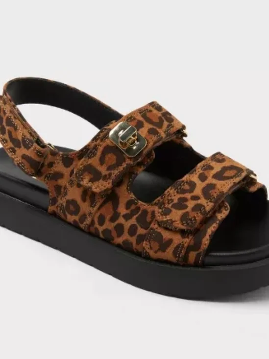 Art Class Girls Verity Platform Gold Hardware Brown Leopard Print Sandals Size 1