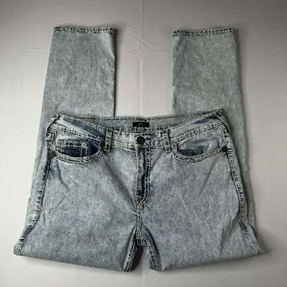 True Religion Ricky Relaxed Straight Leg Jeans Acid Wash Super T Size 42