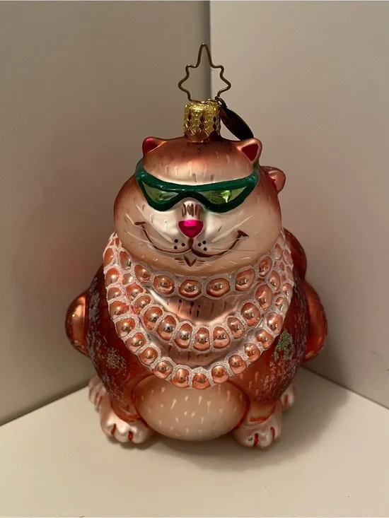 Christopher Radko “Fancy Feast”  Fat Cat Glass Ornament Christmas Boxed