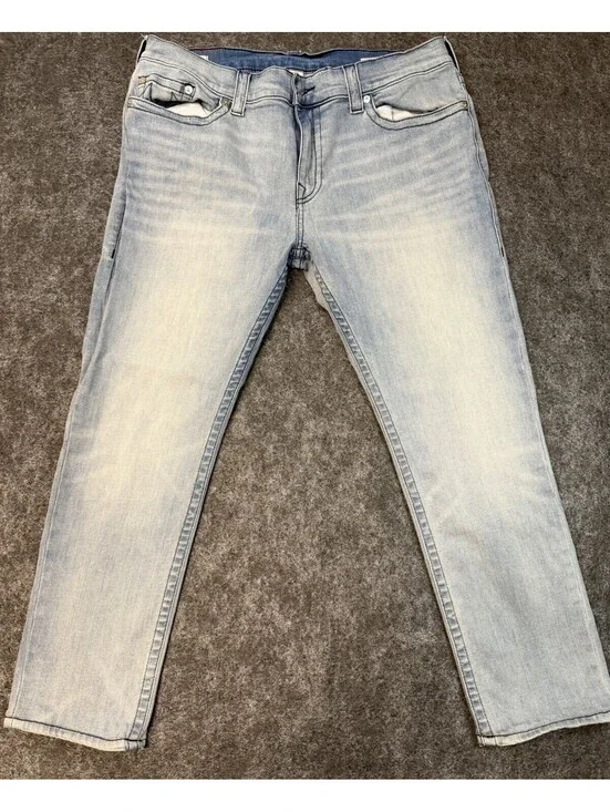 True Religion Rocco Relaxed Skinny Jeans Men’s 38x27 Light Wash Stretch Denim
