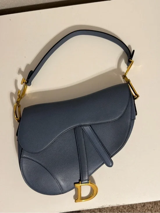 Dior Saddle Shoulder Bag in Slate Blue with Gold Hardware