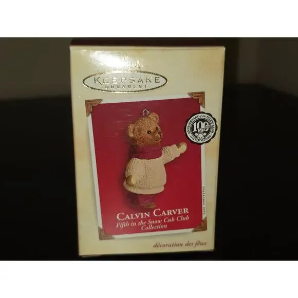 Hallmark Keepsake Ornament CALVIN CARVER 2002 Snow Cub Club #5 Teddy‎ Bear 100Th