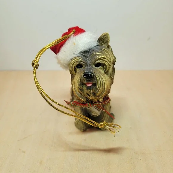 Adorable Yorkshire Terrier Dog‎ Christmas Ornament Santa Hat  Holiday Decor