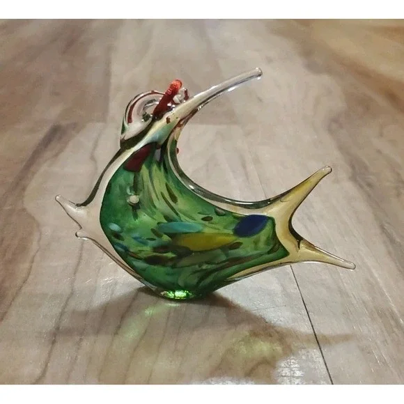 Blown Glass Fish Christmas Ornament Green Clear Multicolor Island Glass Blowing