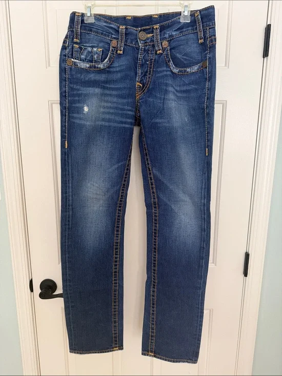 True Religion Men's Straight Jeans in Dark Blue Denim