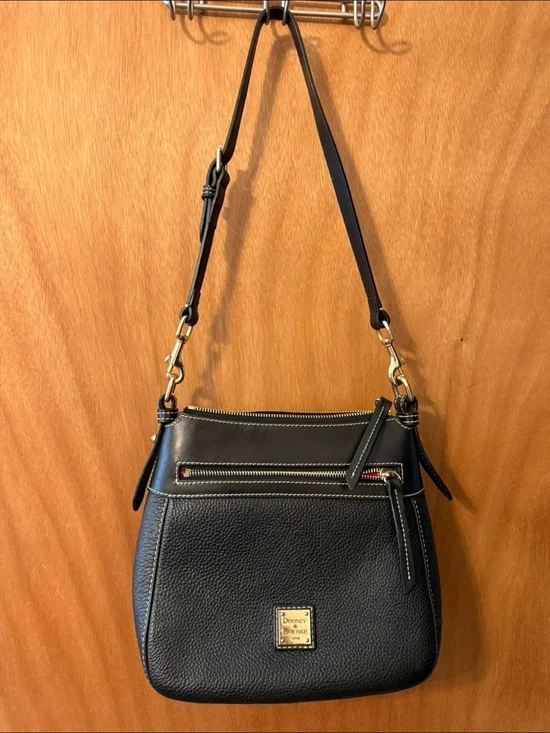 Dooney & Bourke Black Pebble Leather Shoulder Bag with Gold Hardware