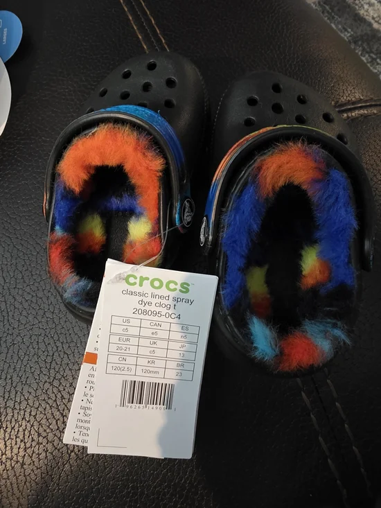 Crocs Kids Classic Lined Spray Dye Clog - Black with Multi-Color Liner