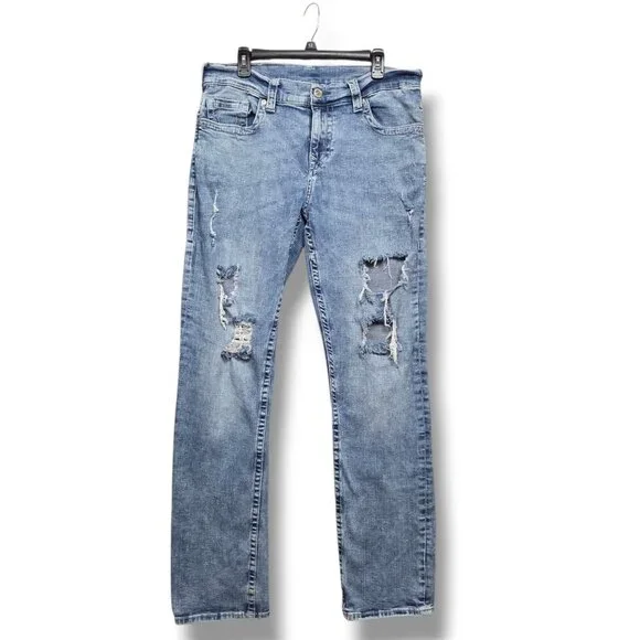 True Religion Ricky Jeans Mens‎ 34 x 34 Relaxed Straight Distressed Light Wash