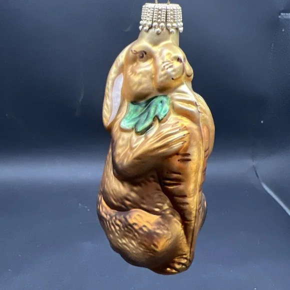 Vintage Kurt S Adler KS Germany Glass Rabbit Eating Carrot Christmas Ornament