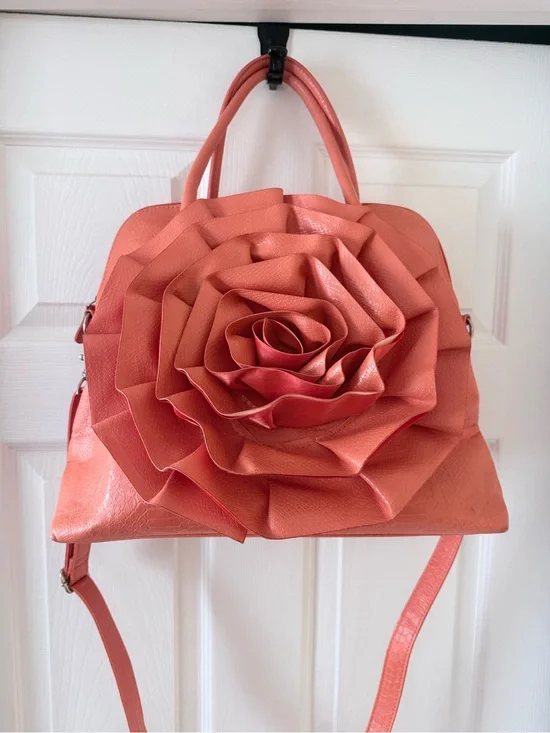 Stylish Coral Rose Applique Tote Bag - Women's Fashion Handbag