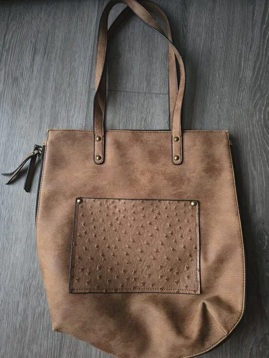Liz Soto Reversible 2 in 1 Tote Black Cognac Brown Vegan Leather Shoulder Bag Bo