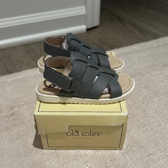 New Old Soles Kids Charcoal Leather Fisherman Sandals