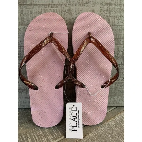 The Childrens Place Sparkle Glitter Flip Flops Sandals Youth Size 3 / 4 NEW NWT