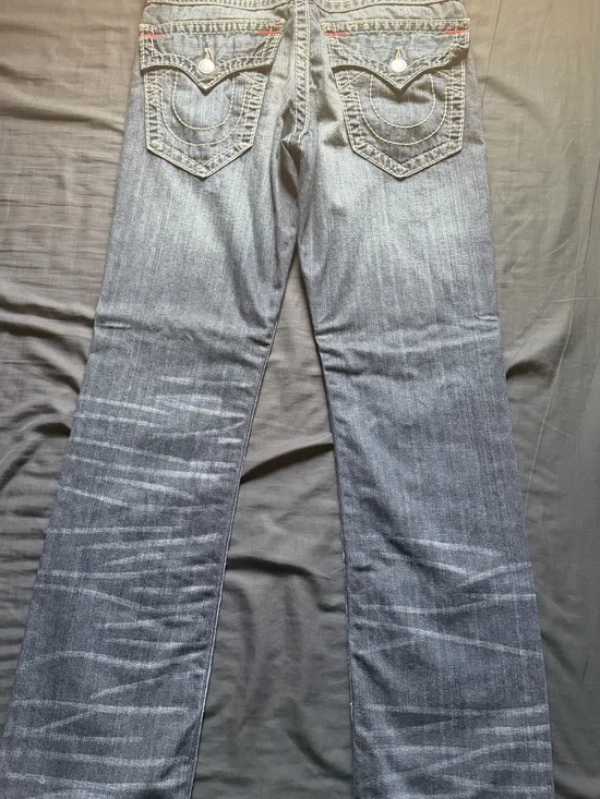 True Religion Men's Straight Jeans in Faded Blue Denim