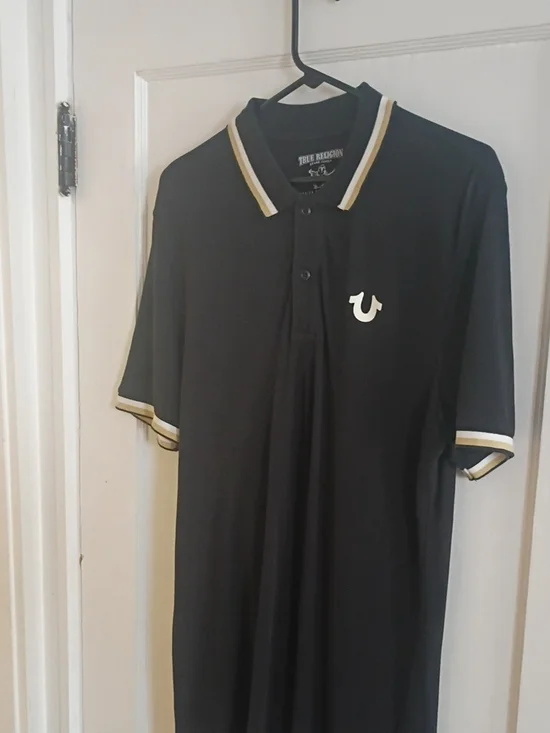 True Religion Black Polo with White and Gold Trim