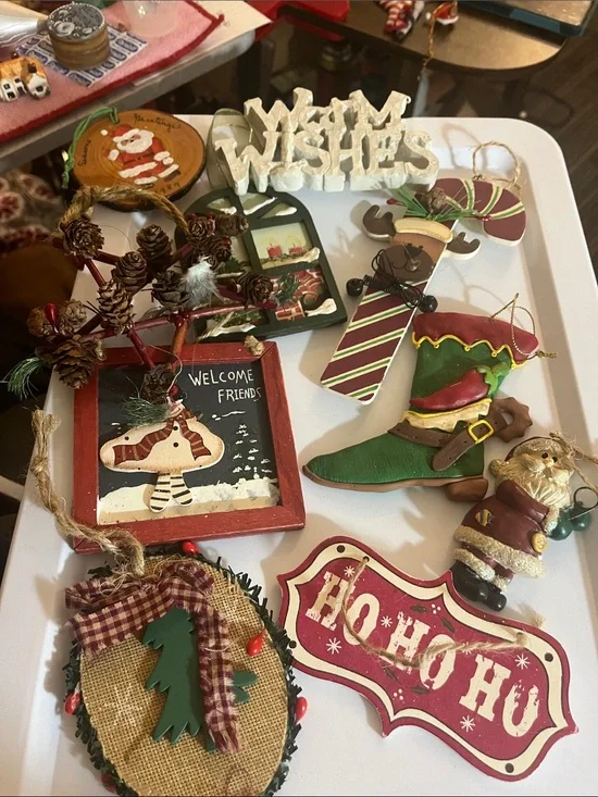 10 pc Rustic Green & Red Holiday Ornament Set - Festive Assortment