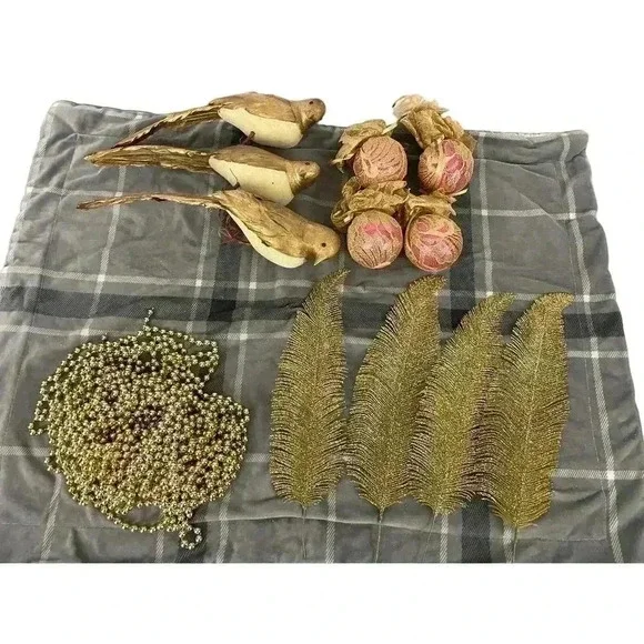 VTG 12x Christmas‎ Decorations Gold Glitter Feathers Feather Birds Ornaments