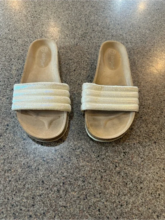 Kids Beige Glitter Slide Sandals