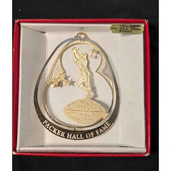 NIB VTG Packer Hall of Fame 24K Gold Finish Brass‎ Ornament