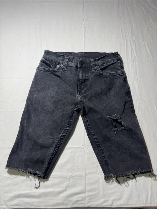 True Religion Ricky Men’s Size 30 Black Distressed Cutoff Denim Shorts