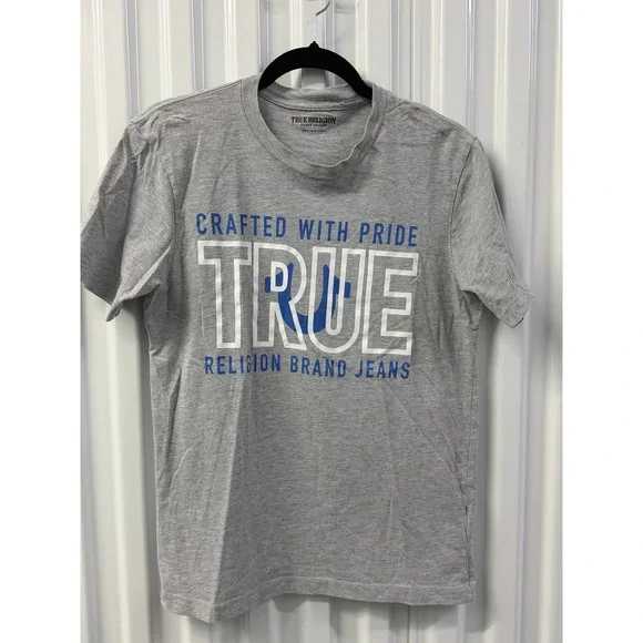 True Religion Graphic T-Shirt Mens Small Grey Good Crafted With Pride Logo Tee