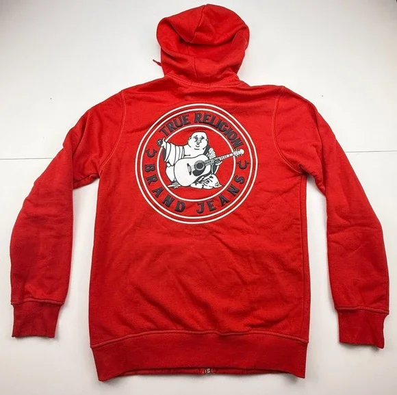 TRUE RELIGION BUDHA LOGO SEAL ZIP HOODIE RED SZ S NWT