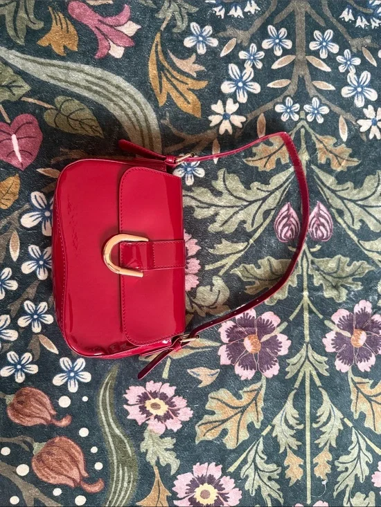 Red Patent Shoulder Bag with Gold Accent