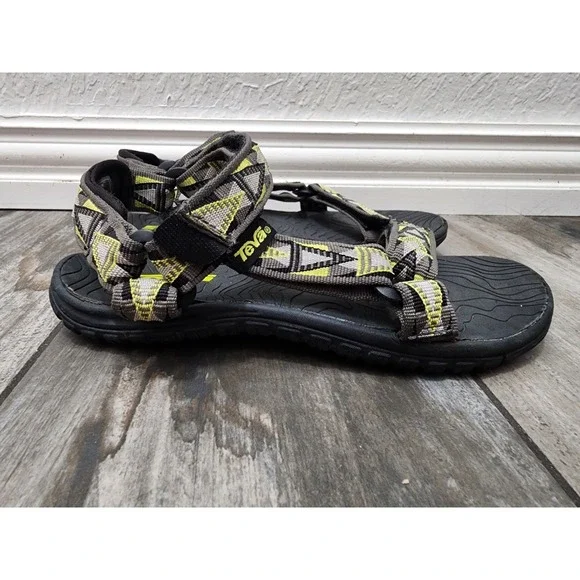 Teva Kids Youth Boys Girls Sz 4 Hurricane Hiking Sport Sandals Green Black Gray