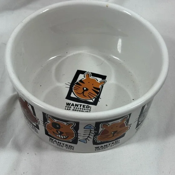 Signature Housewares Mug Shots Cat Stoneware Pet Bowl Riviera Van Beers Wanted