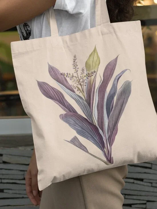 Ti Plant Vintage Floral Print Graphic Canvas Tote Bag