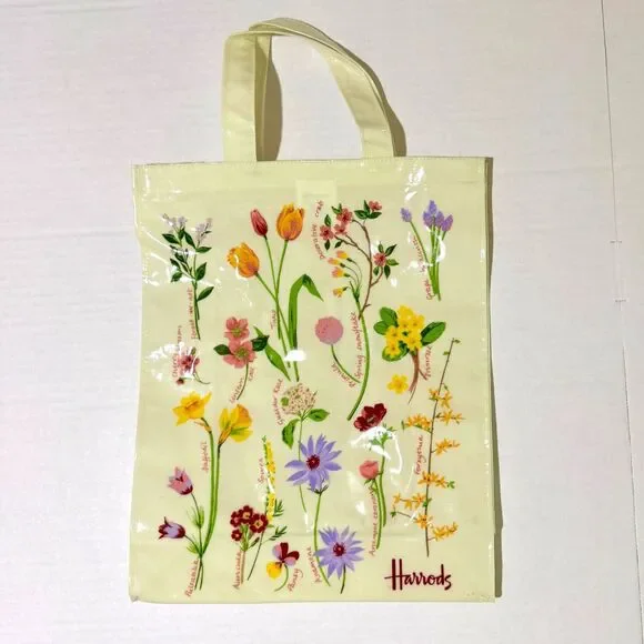 Harrods London Ivory Wildflower Coated Tote Bag British Cottagecore