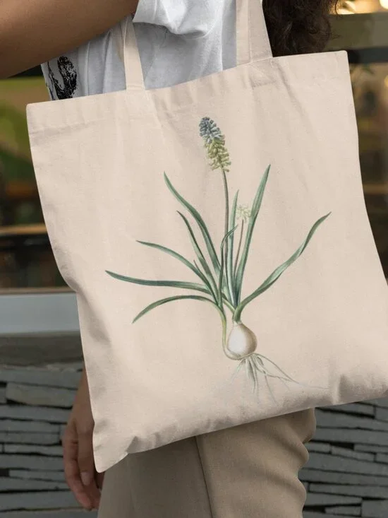 Ambrosia Grape Hyacinth Vintage Floral Print Graphic Canvas Tote Bag