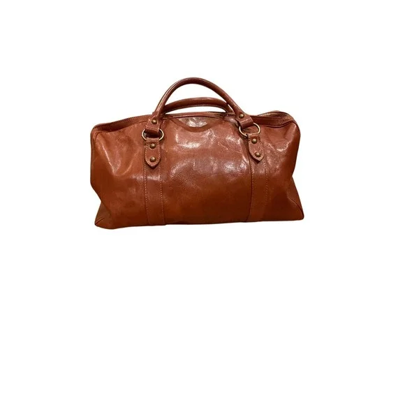 Tuffoni Italy Leather Duffel Bag Cognac Brown Weekender Travel Bag Handcrafted
