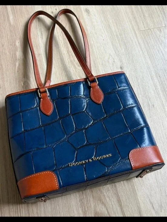 Dooney & Bourke Blue Croc-Embossed Leather Zip Top Tote